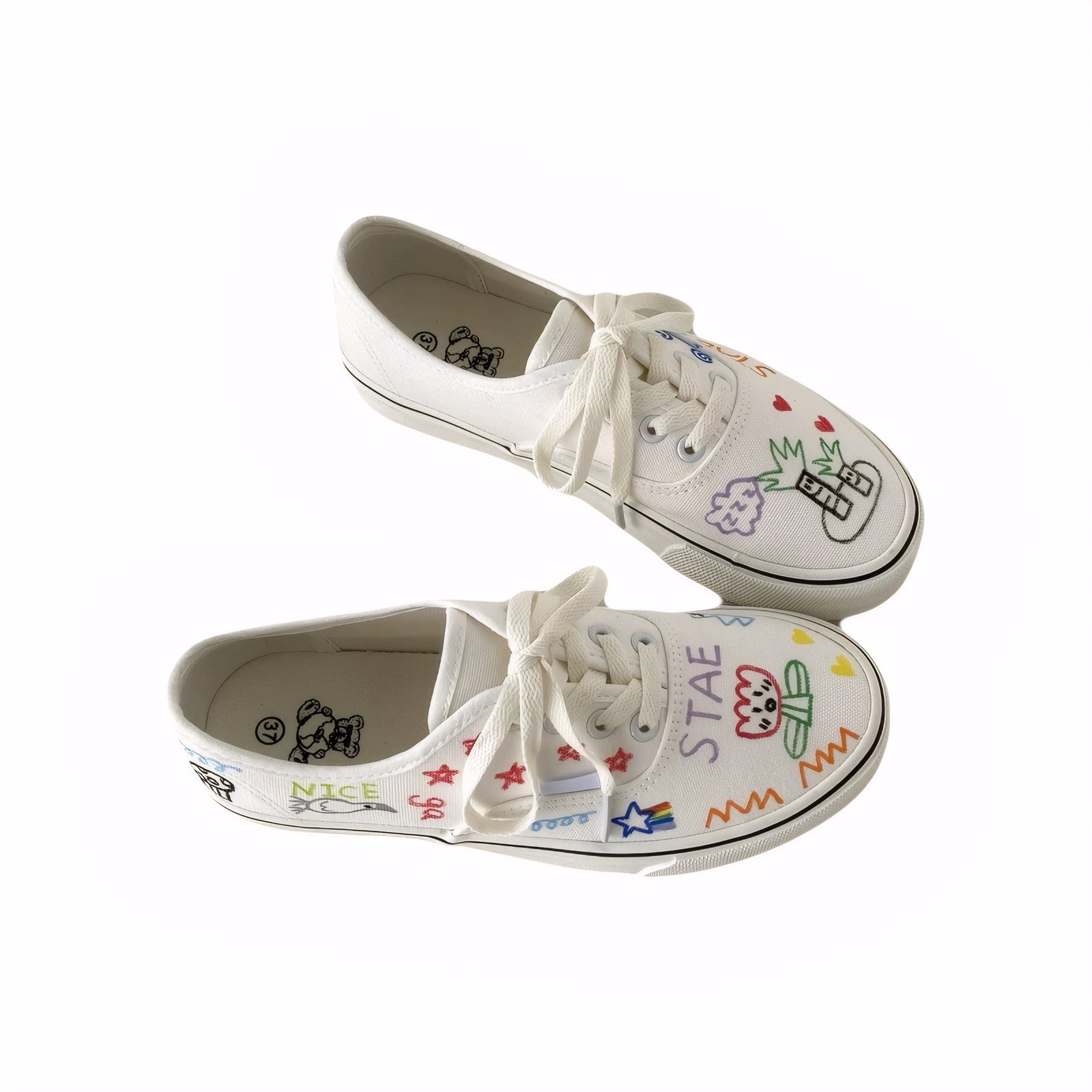 hand-painted canvas shoes for teenagers doodle sneakers white kawaii graffiti shoes, street art sneakers